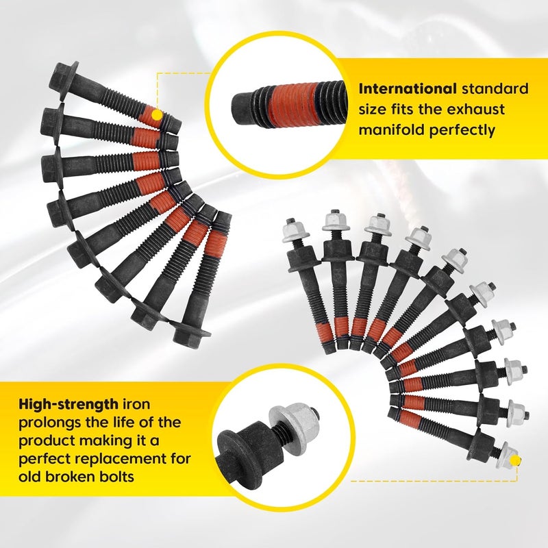 YEHERIT 5.7 Exhaust Manifold Bolts & Nuts Compatible with Chrysler 300, Jeep, Dodge Charger Challenger, Ram 1500 2500 2009-2020 V8 Engines Replace# 03309 (Left & Right) - Image 4